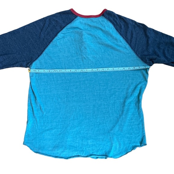 Alternative 3/4 Sleeve Two Tone Henley Tee Blue Burnout Cotton Soft Trendy GUC - Picture 5 of 6